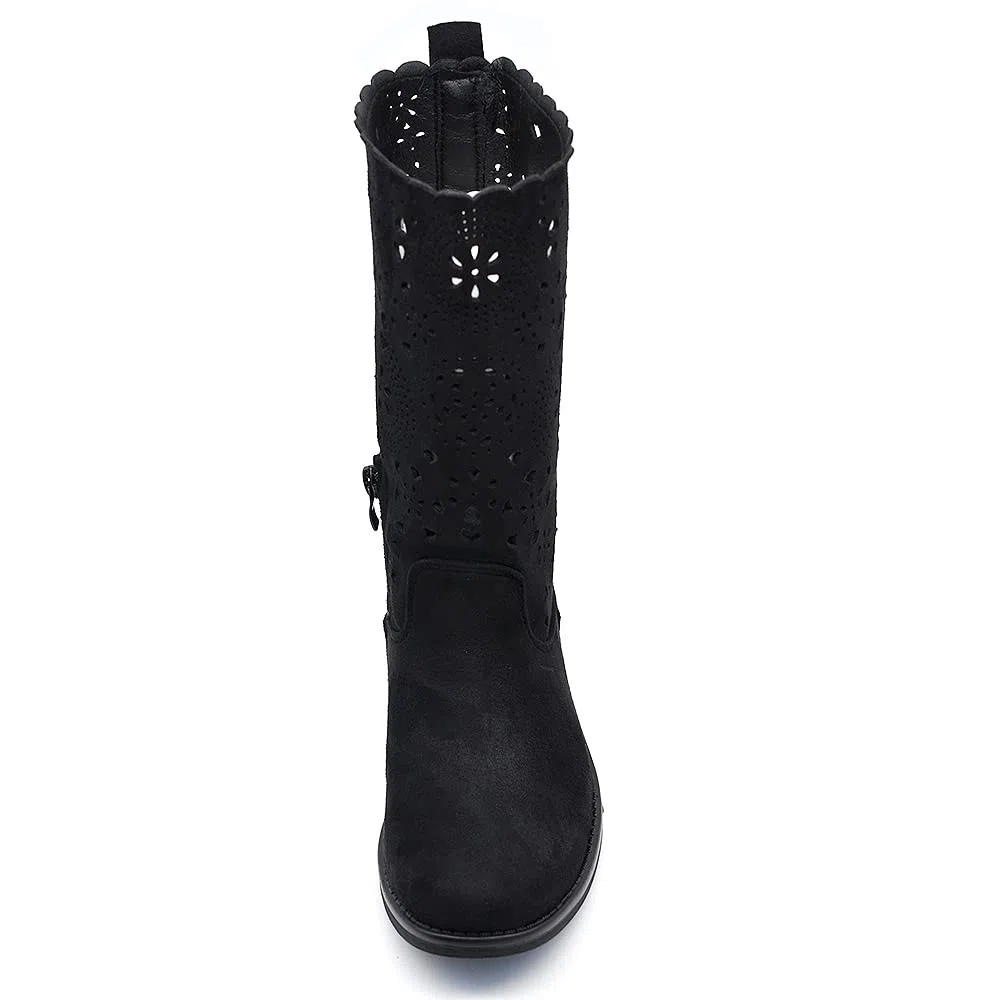 IF Fashion Scarpe da Donna Stivali Primaverili Estivi Traforati Al Polpaccio Biker Fibbie Anfibi LY70-1