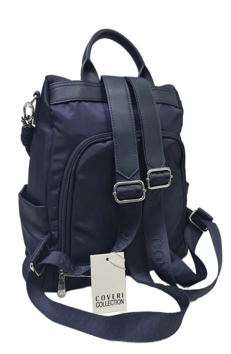 COVERI COLLECTION Zaino Donna casual in Nylon Impermeabile, Convertibile in Borsa a Tracolla, con Sistema Antifurto, Apertura sul retro, Dimensioni 30x13x34 cm Art.5187-1 (BLU)