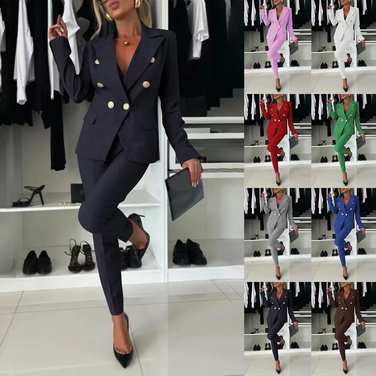 shownicer Tailleur Donna Completo Pantalone Curvy Completo Pantaloni e Giacca Tuta Due Pezzi Ufficio e Lavoro Revers Blazer Tuta Slim Fit Complete Business