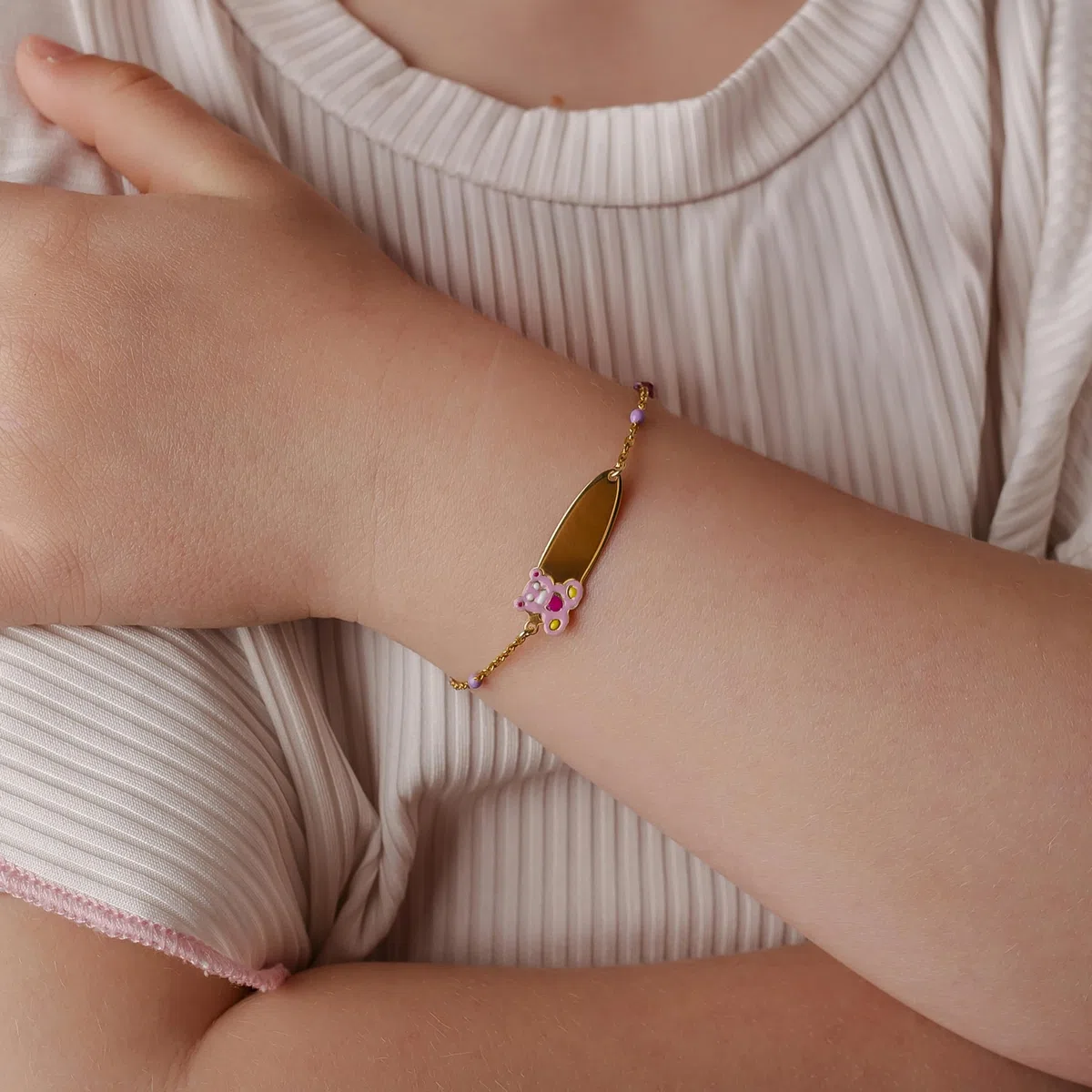 Sakrami Bracciale Rosary in Argento 925 con Orsetto Teddy Smaltato e Piastrina Incidibile per Bambini Kids Collection Regalo Personalizzato - Braccialetto per Nascita Comunione Battesimo Compleanno