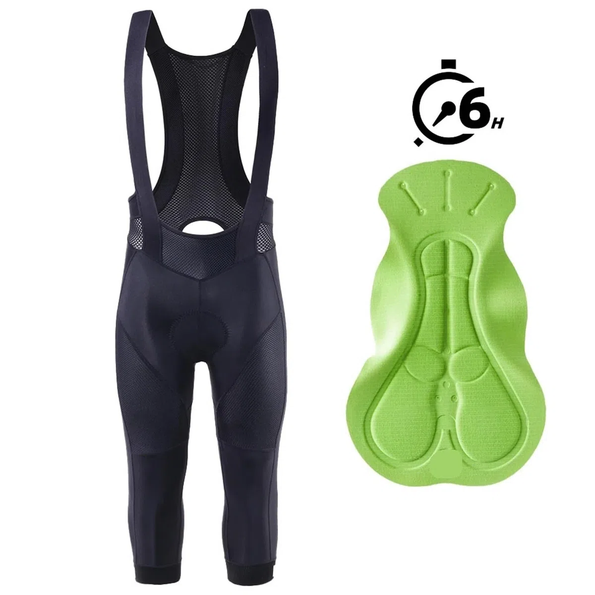 Salopette da Ciclismo in Pile Pantaloncini da Ciclismo in Pile Uomo, Pantaloni 3/4, Calzamaglia Bicicletta, Abbigliamento Bici Strada Professionale, Bretelle Equitazione, 6 Ore, Lunga Distanza