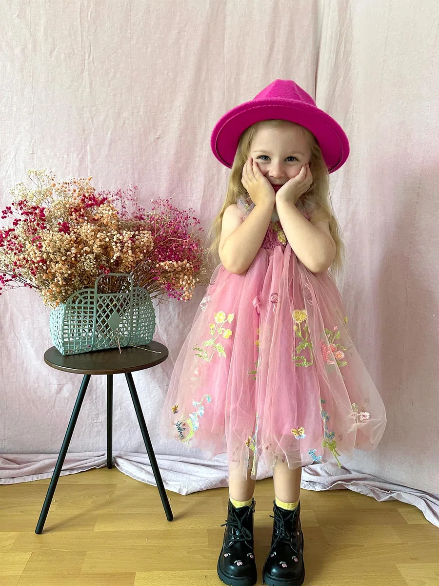 Miipat Vestito da Bambina Tulle Farfalla Bambino Ragazze Abitini Estate Senza Maniche Ricamo Floreale Principessa Abiti Festa di Nozze Abito di Compleanno per Ragazza