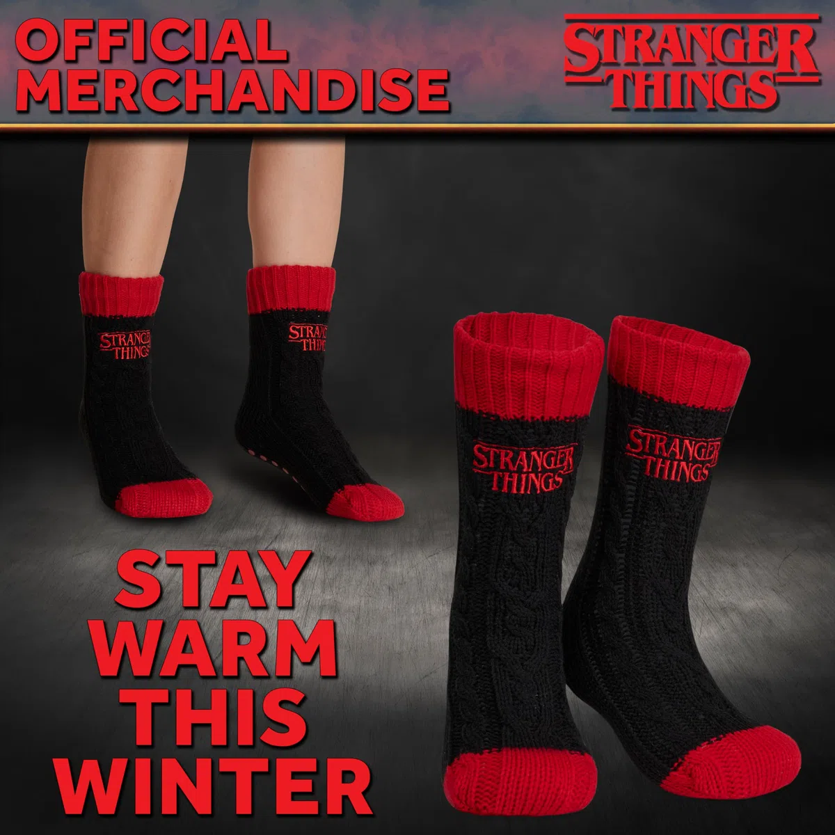 Stranger Things Calze a Pantofola da Donna EU 35-41, Calzini Antiscivolo Donna in Caldo Pile, Idea Regalo Accogliente