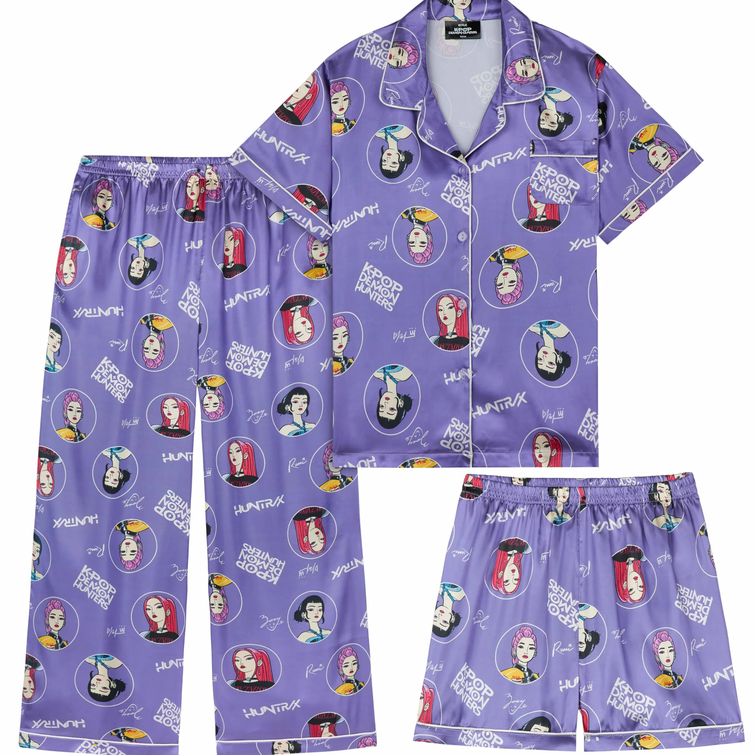 Get Trend KPOP Demon Hunters Huntrix Pigiama Bambina, Set 3 Pezzi Camicia con Bottoni, Pantaloncini e Pantaloni Pigiama, Regalo Ragazza