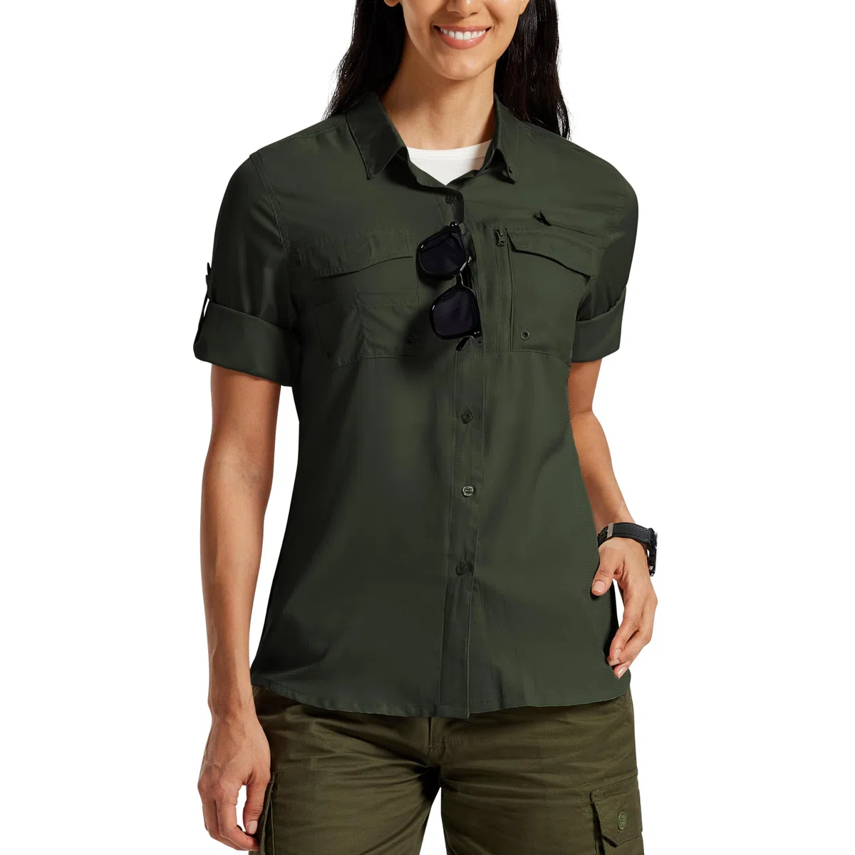 MoFiz Camicia Trekking Donna Maniche Lunghe Bluse Sportiva UPF50+ Button Down Camicia