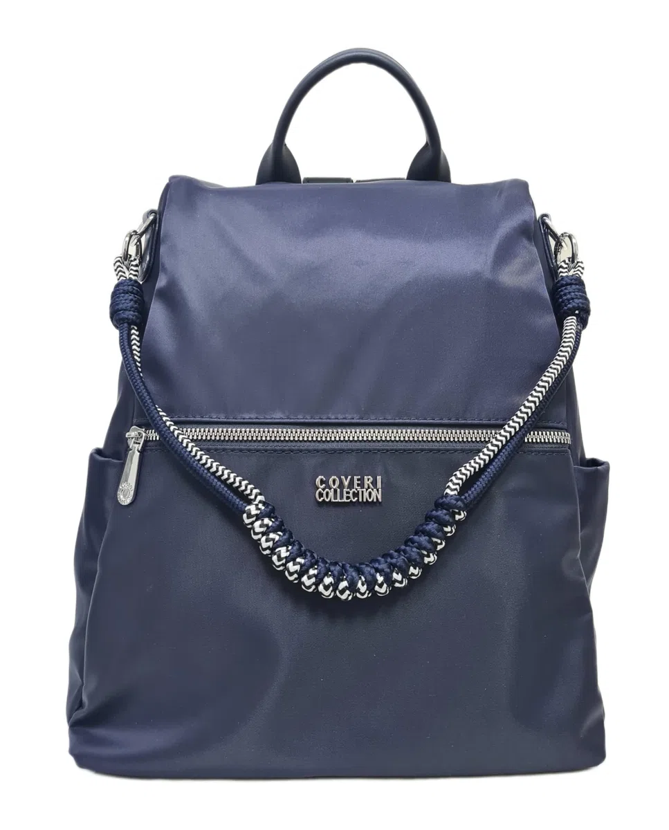 COVERI COLLECTION Zaino Donna casual in Nylon Impermeabile, Convertibile in Borsa a Tracolla, con Sistema Antifurto, Apertura sul retro, Dimensioni 30x13x34 cm Art.5187-1 (BLU)