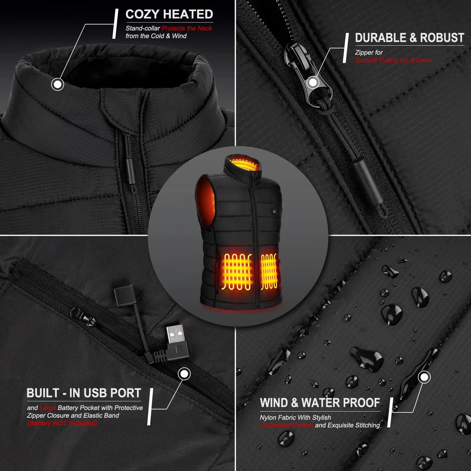 AGUG Gilet Riscaldato per Donna/Uomo, Giubbotto Riscaldante Elettrico 3 Livelli Di Temperatura Lavabile Giacca Riscaldabile per Inverno Caccia Moto Lavoro All'aperto Campeggio Ciclismo (No Batteria)