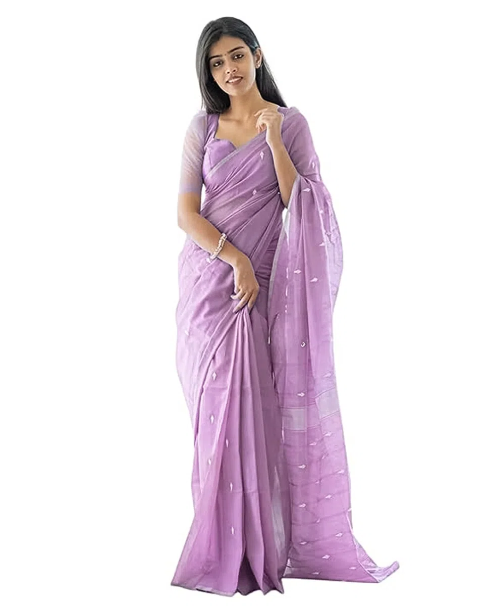 Laavaan Women's Checked Cotton Silk Saree with Unstitched Blouse Piece