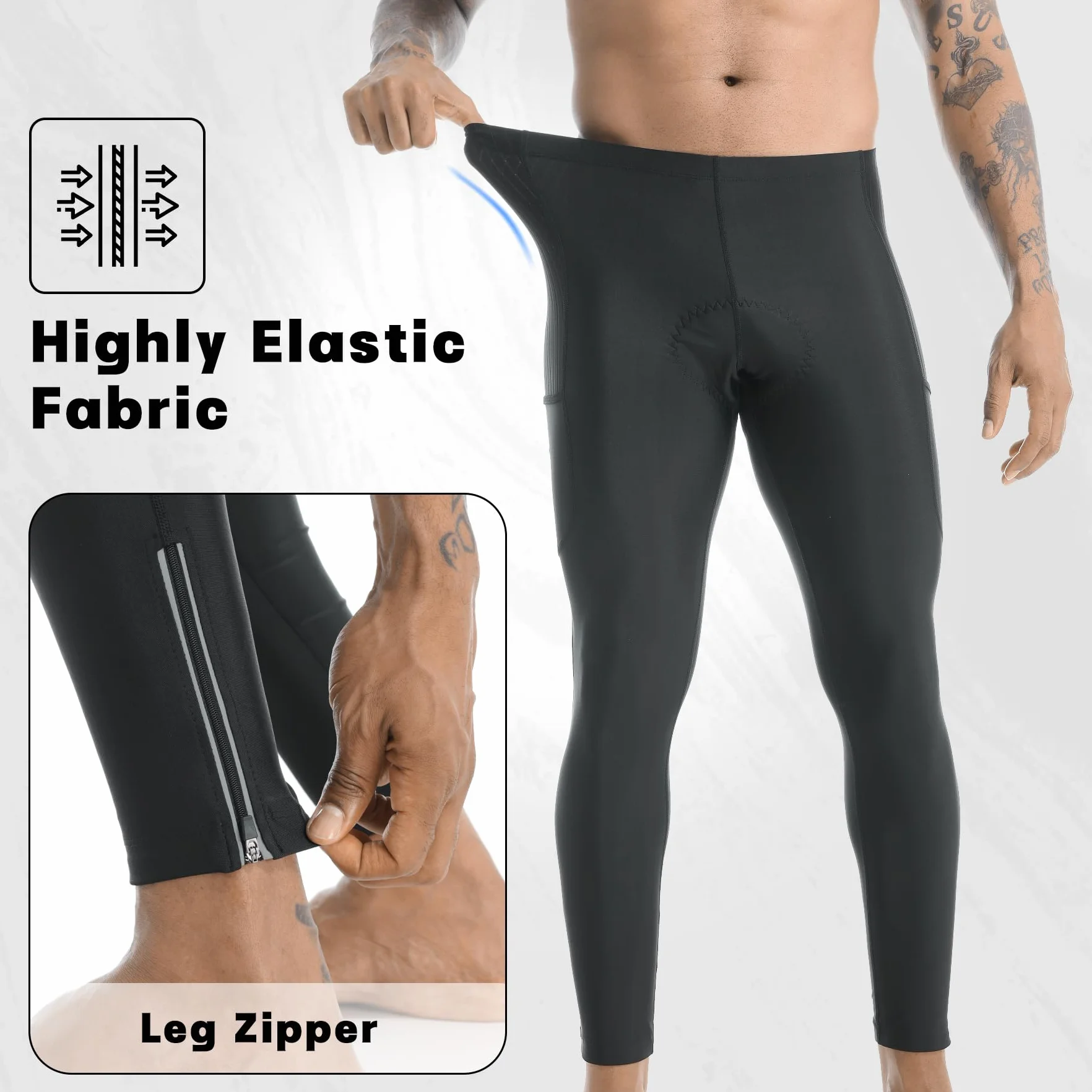 X-TIGER Pantaloni Lunghi Ciclismo Uomo 5D Gel Imbottito,Compression Mutande MTB Pantaloni Traspirante Asciugatura Rapida con 3 Tasche