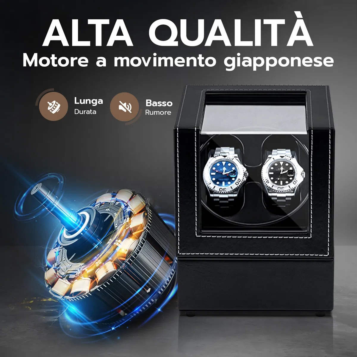 Carica Orologi Automatici 2 Posti,Scatola del Tempo per Orologi,USB-DC per Automatic Watch Winder PU Scatola per Orologi Doppi Rotanti,Rotazione Silenziosa