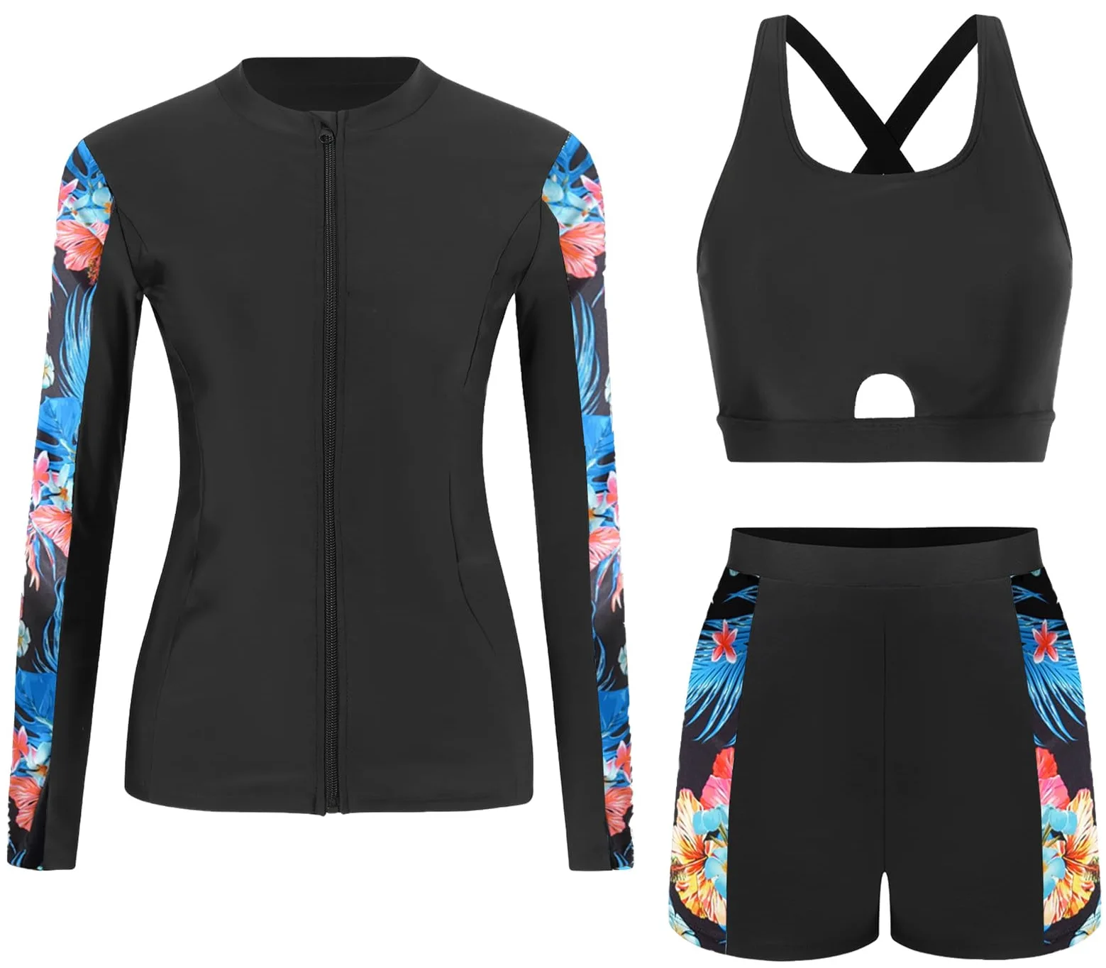 Rashguard - Set da donna Rashguard di Wakeboard,set da surf da spiaggia con Tankini + Pantaloncini S-XXL