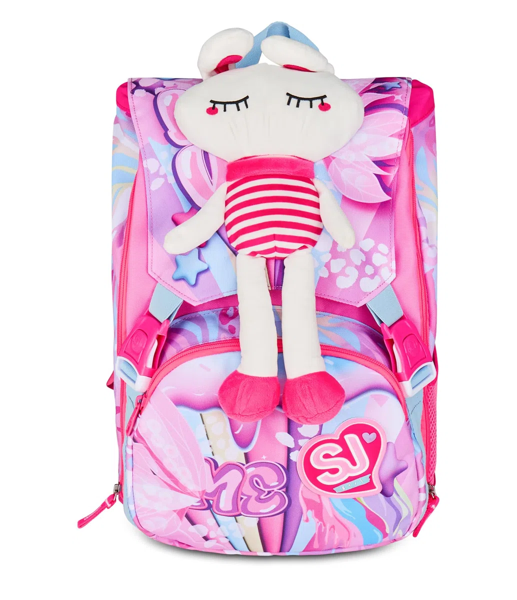SJ GANG STYLE JAM GANG Zaino Scuola Estensibile Big, Fucsia, Zaino con Divisorio Interno, Tasca Superiore Peluche, Tasca per Borraccia, 24 L, Zaino Scuola Elementare, Bambina