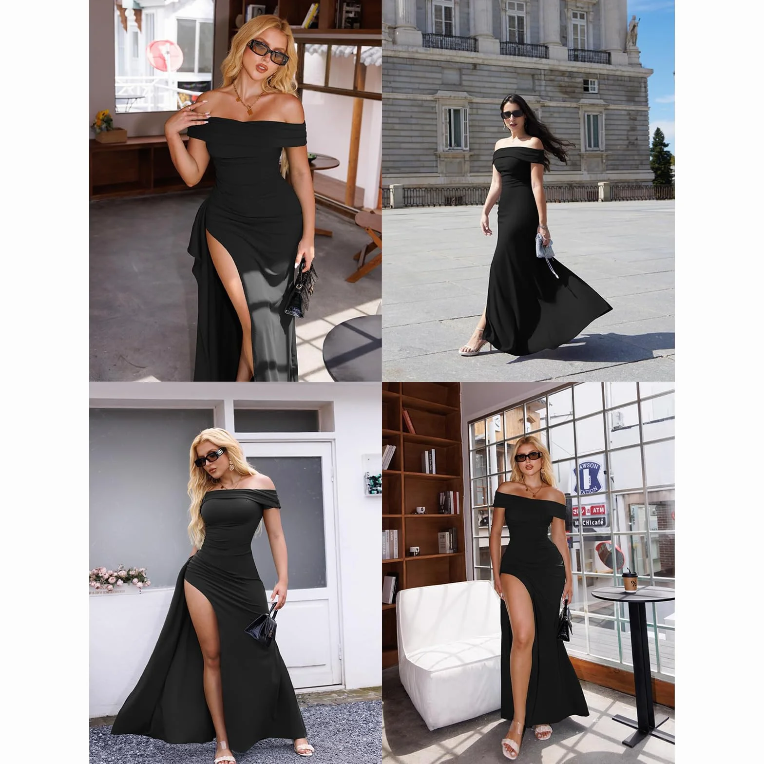 Abiti da Sera Vestito Cocktail da Donna Sexy Spalle Scoperte Maxi Abito Donna Vestiti da Cerimonia Abito con Spacco Elegante Sottile Vestito Festa Moda Lungo Vestiti Partito Banchetto