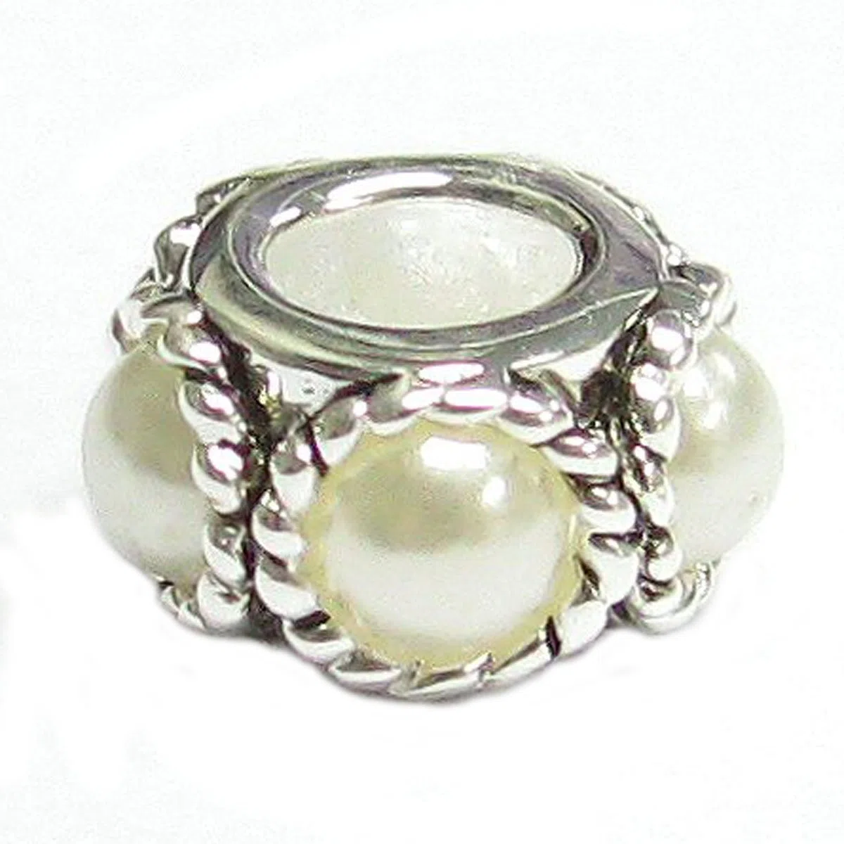 Charm in argento Sterling con perla bianca e corda intrecciata (2 mm)