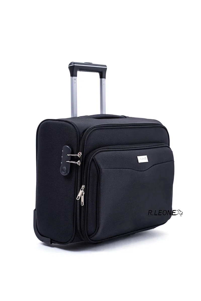 R.Leone Valigia bagaglio a mano 2 Ruote rinforzate Pilota Poliestere Stoffa adatto easyjet 45X36X20 (Nero)