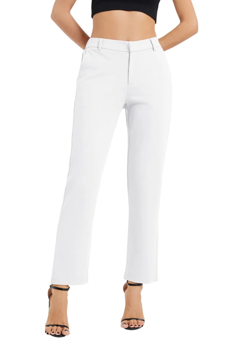 EXCHIC Donne Business Gamba Dritta Elastico Vita Lavoro Pantaloni Casual Comodo Bootcut Pantaloni con Tasche
