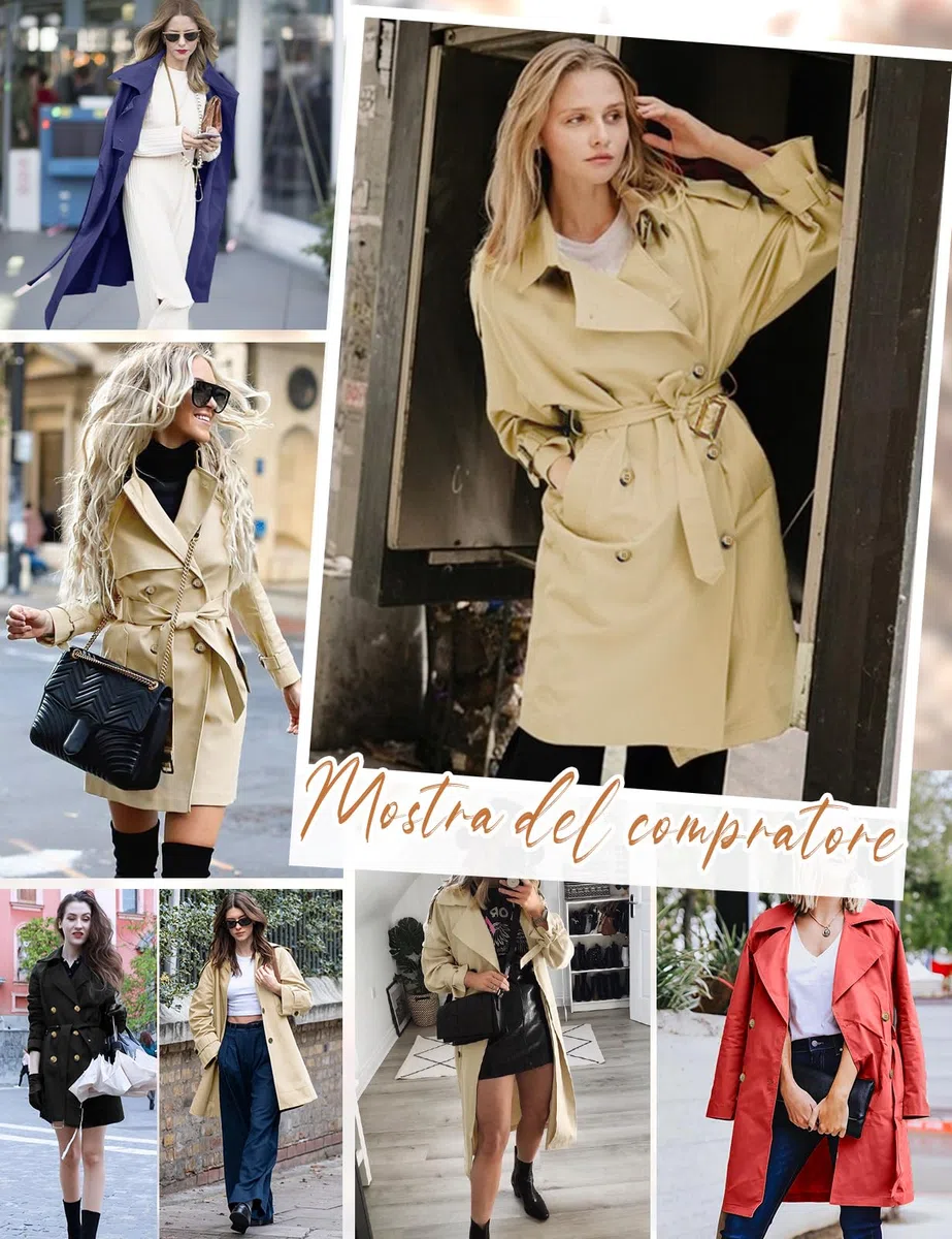 Yuson Girl Trench Donna Doppiopetto Cappotto Classico Trench Impermeabile con Cappuccio Leggero Parka Windbreaker Giacche Primaverile Autunnale Antivento Trenchcoat con Cintura