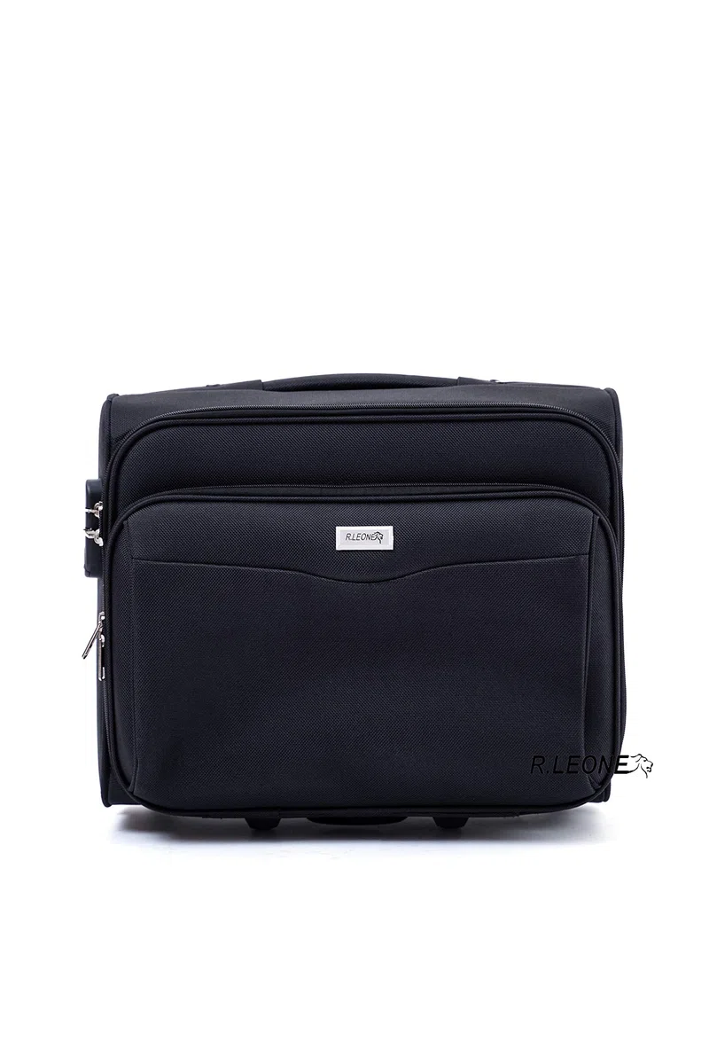 R.Leone Valigia bagaglio a mano 2 Ruote rinforzate Pilota Poliestere Stoffa adatto easyjet 45X36X20 (Nero)