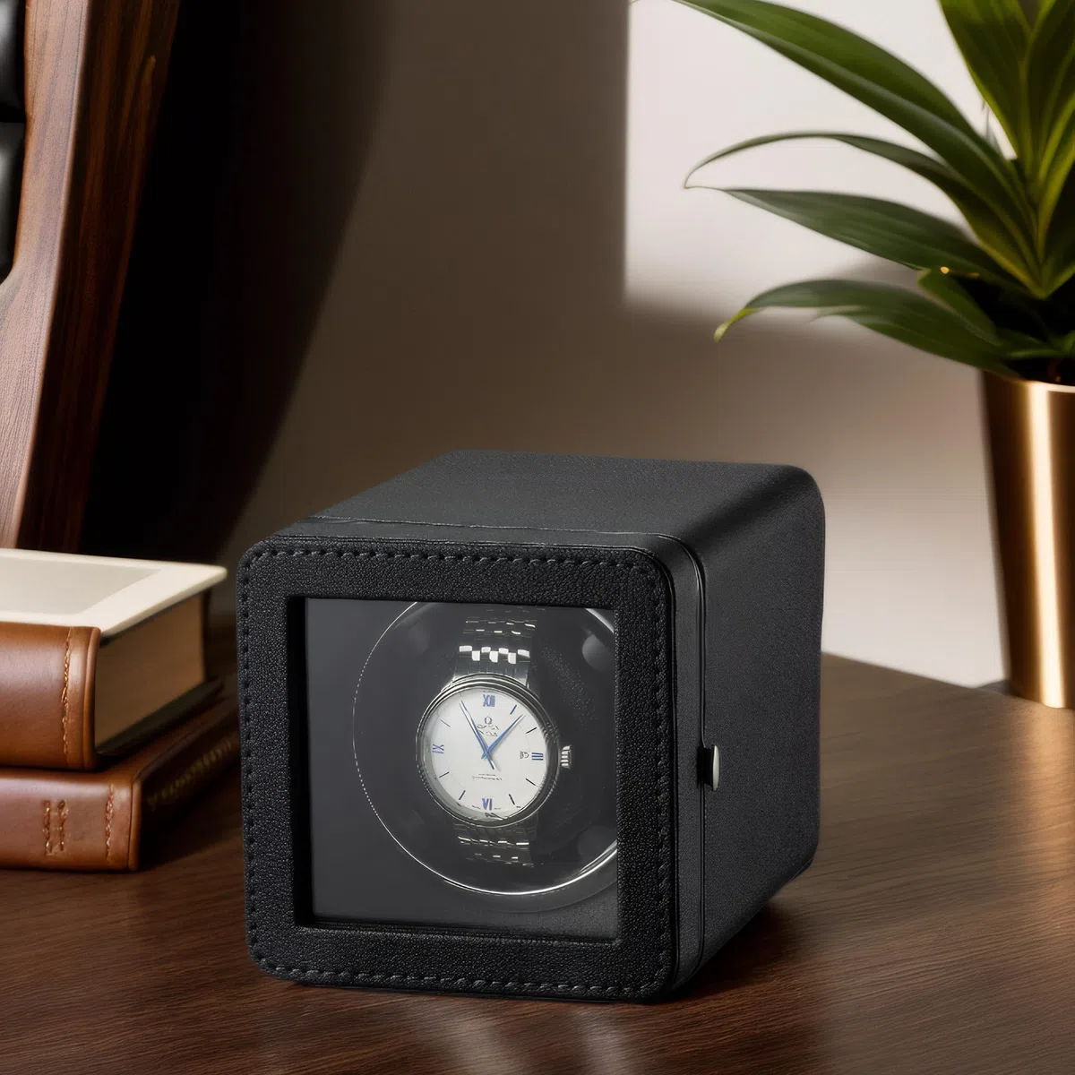 1 caricatore per orologi automatico, scatola per orologi automatica, cavo di ricarica USB, orologio, in pelle PU, con motore silenzioso