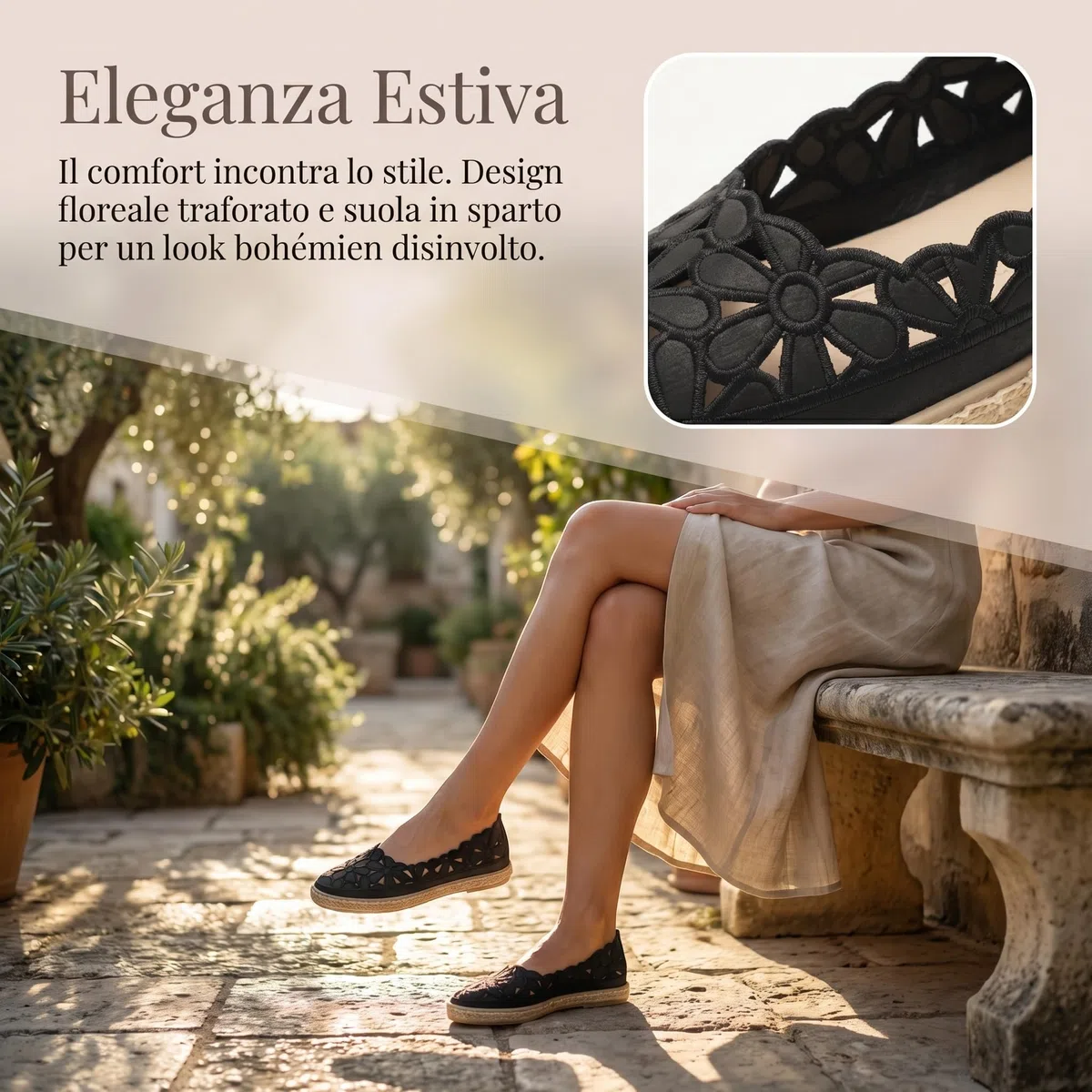 GLAMORA Espadrillas Donna Ballerine Traforate Slip On Leggere Traspiranti Scarpe Estive Basse Comode Suola Antiscivolo Elastiche Calzata Facile Eleganti