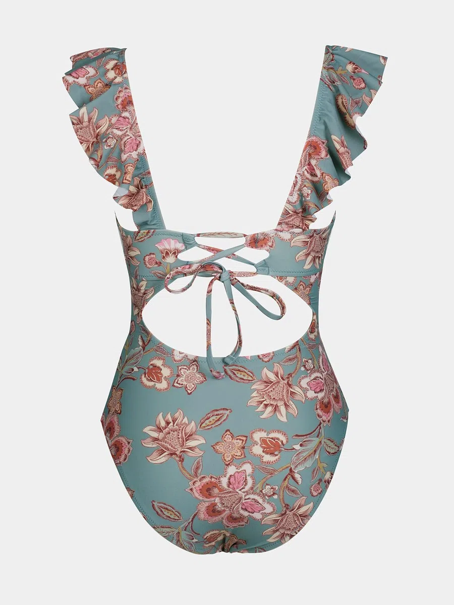 CUPSHE Costume da Bagno Intero da Donna in Tinta Unita con Scollo a V e Lacci