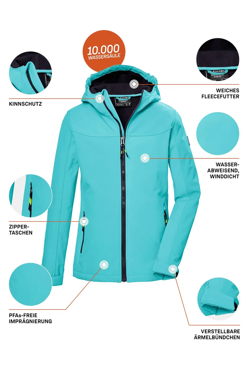 Killtec Kos 145 Grls Sftshll Jckt Giacca softshell/giacca outdoor con cappuccio Bambine e ragazze