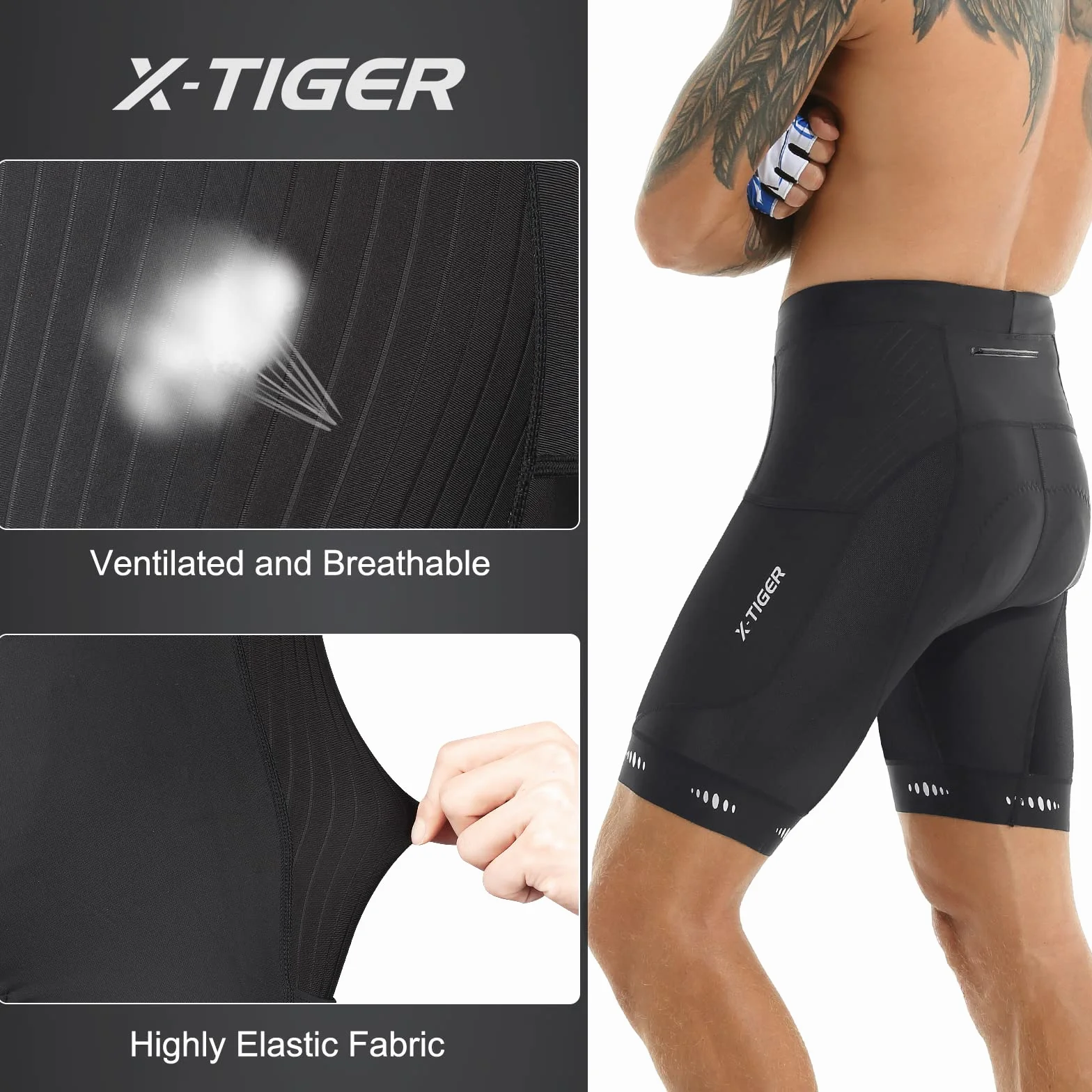X-TIGER MTB Ciclismo Uomo 5D Gel Imbottito Pantaloncini Ciclismo Bici Uomo Traspirante Asciugatura Rapida con 3 Tasche