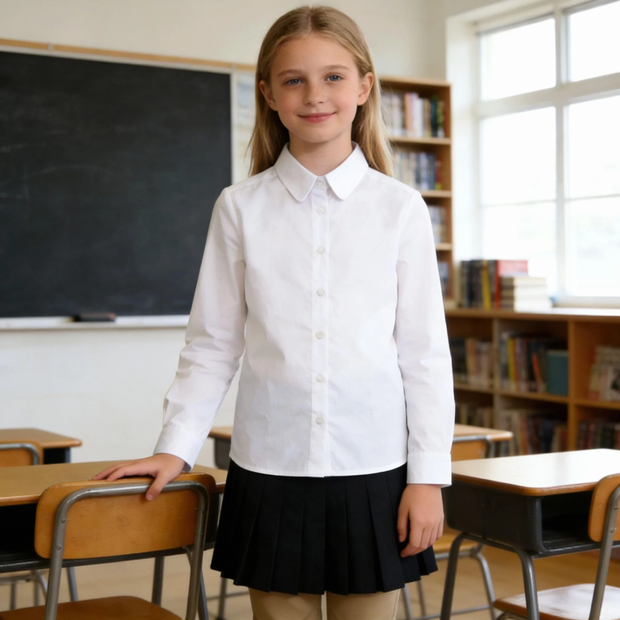 Bienzoe Ragazze Manica Lunga Oxford Camicia
