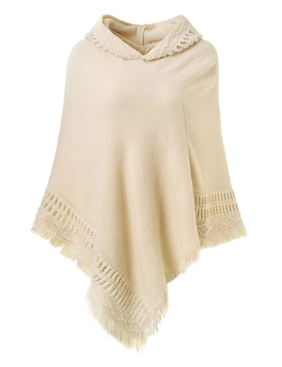 Ferand Poncho da Donna Mantella con Cappuccio e Orlo Sfrangiato
