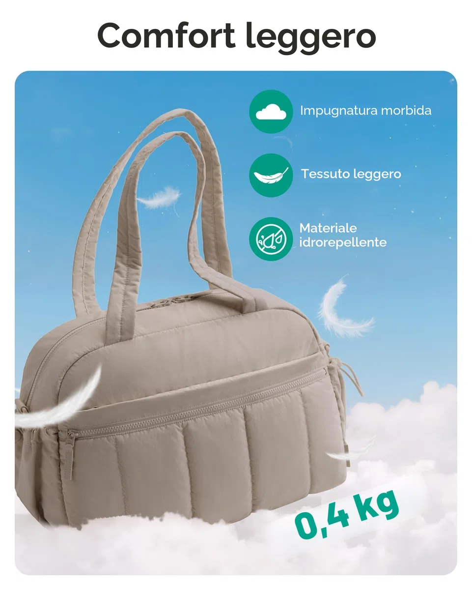 BAGSMART Borsone da Viaggio Donna, 24L Borsone Palestra Sportiva in Piuma, Borsa da Viaggio Impermeabile Grande Capacità, Bagaglio a Mano Leggero, Borsa Parto Ospedale con bagnata in PVC, Cammello, M