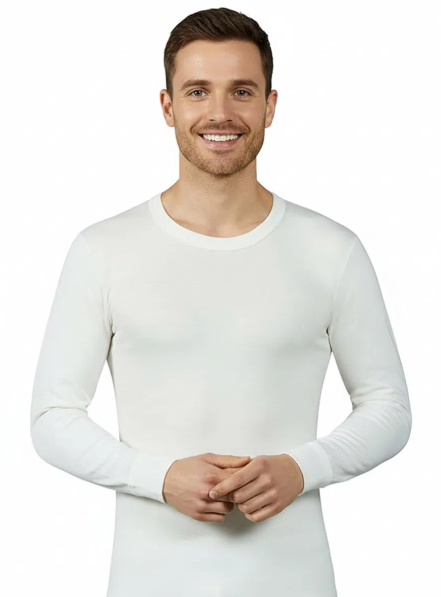 VP PINUCCIO VENEGONI Set 2 Magliette Uomo Lana e Cotone 100% Manica Lunga Termica Bianca