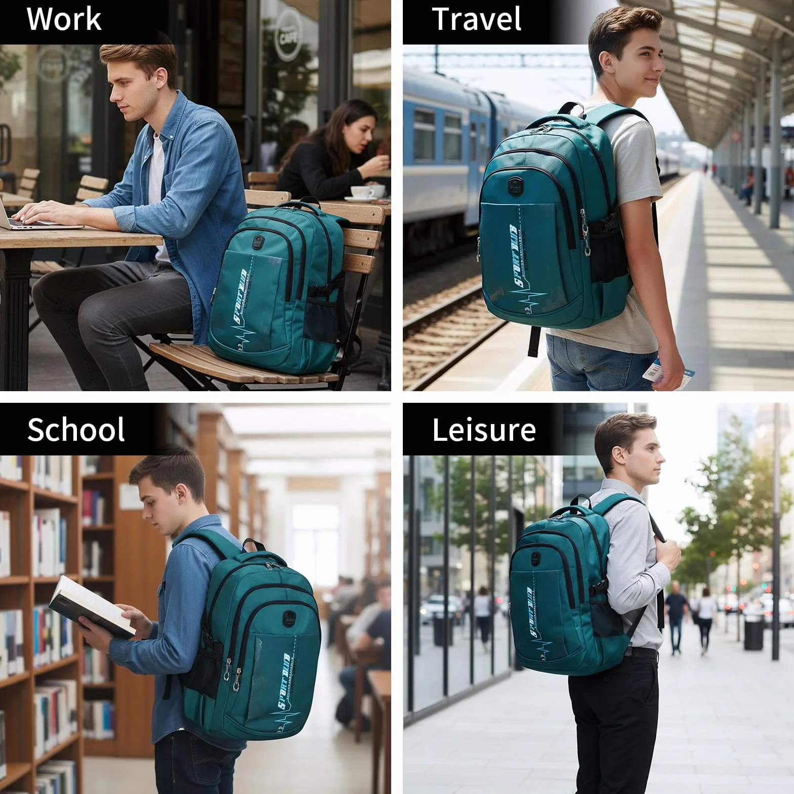 Zaini Scolastici per Studenti Bambini Borsa per Libri Zaino per Laptop Zaino Scolastico Zaino Casual da Giorno Zaino da Viaggio per Ragazzi Adolescenti, Verde scuro, 13 x 31 x 44.5 cm