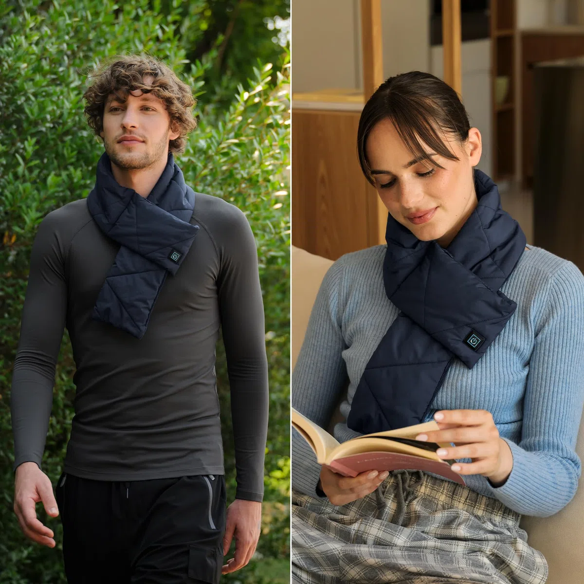 Imetec Heat On The Go Puffer Scarf - Sciarpa Riscaldante Cordless 3 Temperature, Blu - Calore Extra per Collo e Cervicale, Senza Fili Ricaricabile con Powerbank (non incluso)