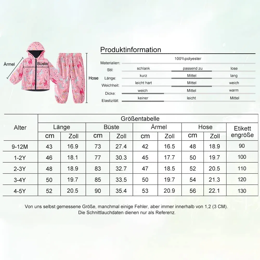 LZH Ragazzi Ragazze Impermeabile, Giacca Impermeabile con Cappuccio Cappotto Pantaloni Completi 2 PZ