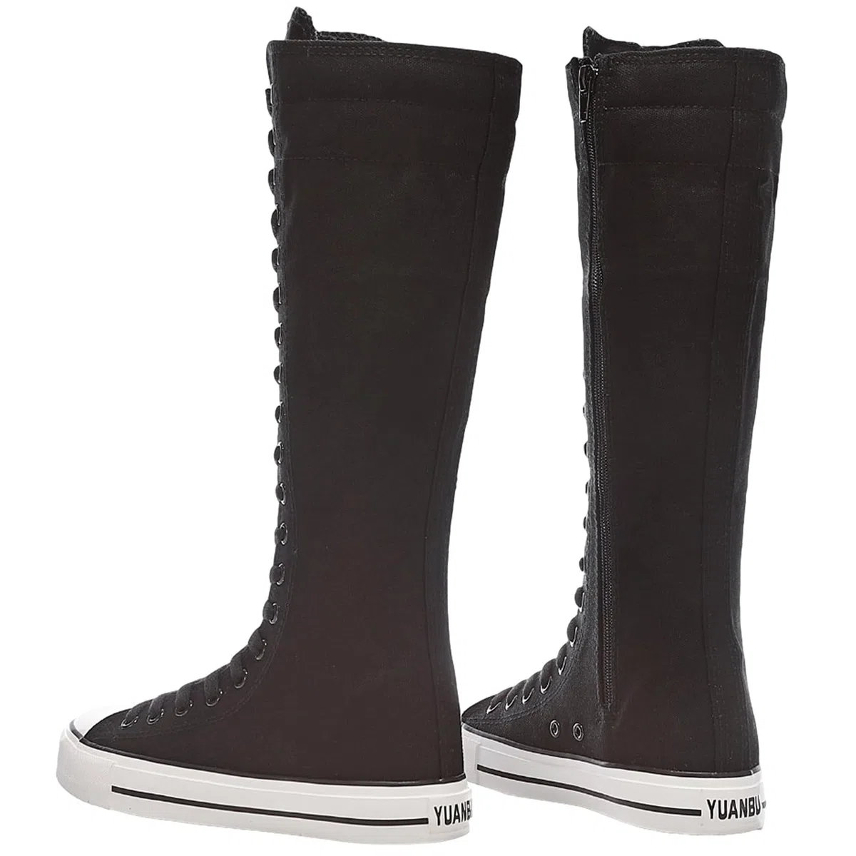 ANUFER Ragazze Donna Al Ginocchio Stivali di Tela Lacci Zip Piatto Scarpe Sportive