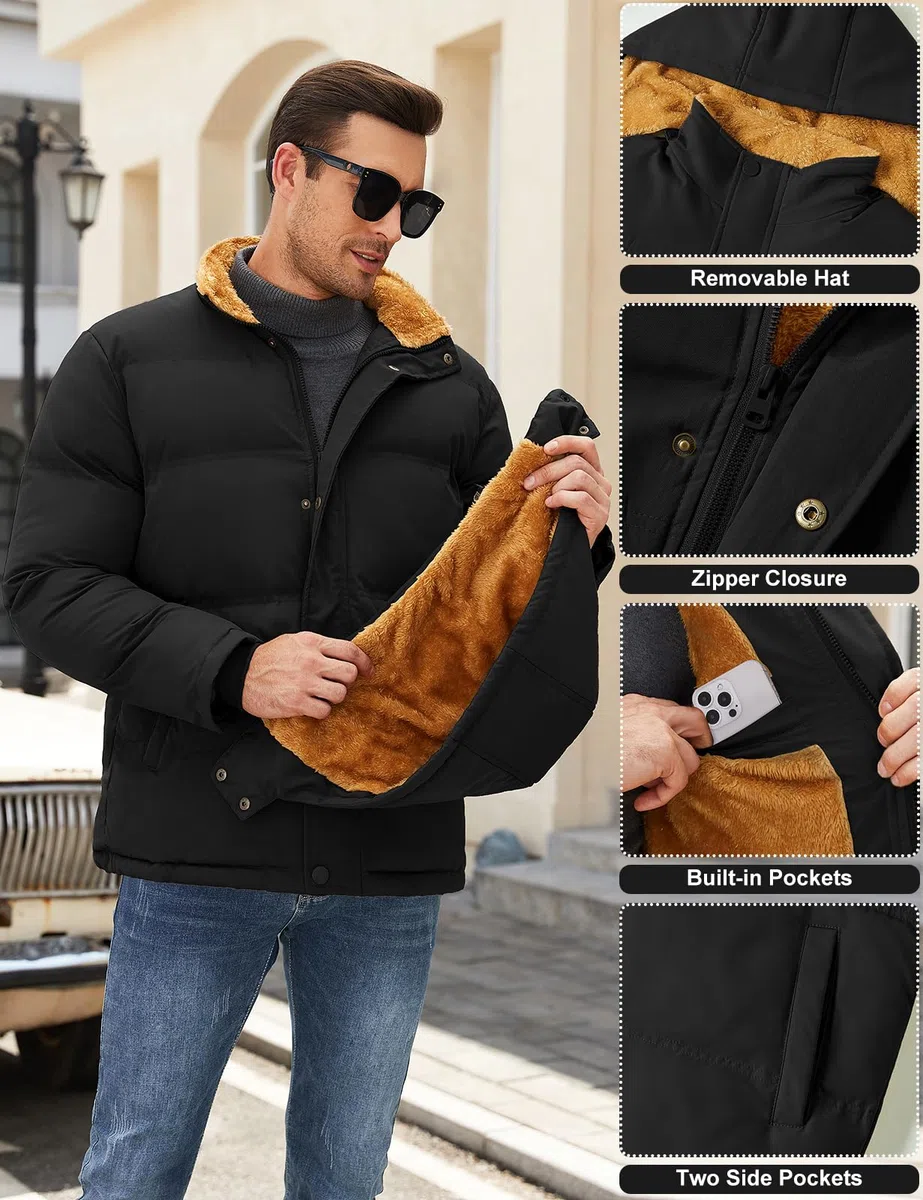Yuson Girl Giacca Invernale Uomo Calda Giubbotto in Pile Media Lunghezza Parka con Cappuccio Staccabile Spesso Antivento Cappuccio Casual Capotti Idrorepellente Outdoor Uomo