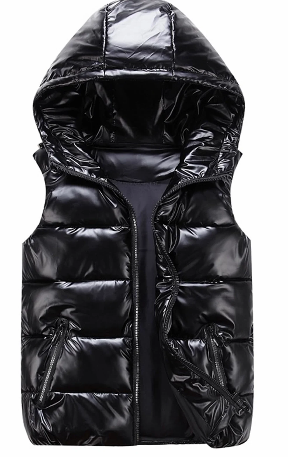GIBZ Piumino Smanicato uomo con Cappuccio Lucido Caldo Gilet Imbottito con Tasche Cerniera Senza Maniche Casual per Invernale