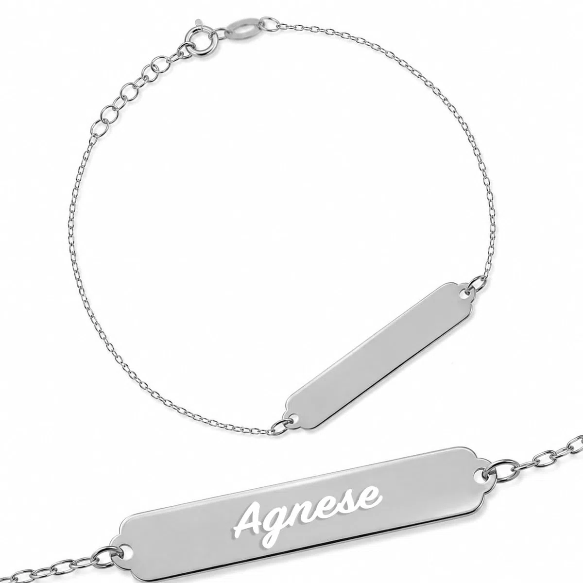 Sakrami Bracciale in Argento 925 Piastrina per Bambini color Oro Giallo,Rodiato o Rosè + Confezione Regalo Personalizzata - Braccialetto per Nascita Comunione o Battesimo