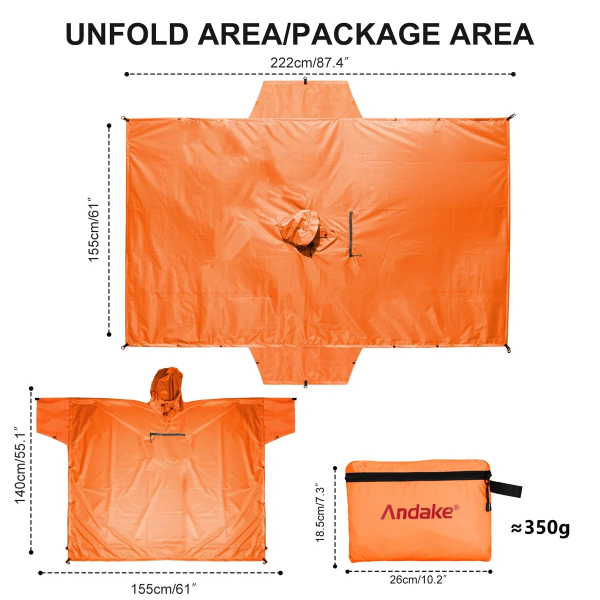 Andake Poncho Uomo Donna Impermeabile Unisex Giacca da Pioggia Antivento Resistente alle Rughe Impermeabile riutilizzabile per Campeggio Escursionismo Outdoor e Uso Quotidiano