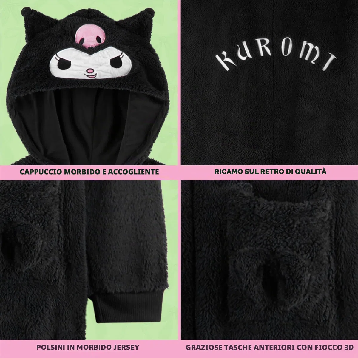 Hello Kitty Sanrio Tuta Intera Bambina con Cappuccio, Accogliente Abbigliamento da Casa, Kawaii Anime Pigiama Intero Ragazza