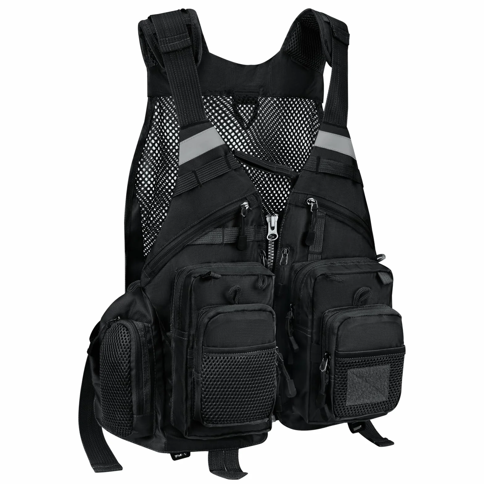 Gonex Gilet da Pesca a Mosca per Uomo e Donna, Comodo Gilet da Pesca Regolabile con Strisce Riflettenti Multitasche per Pesca a Mosca, Pesca Alla Trota Nel Laghetto