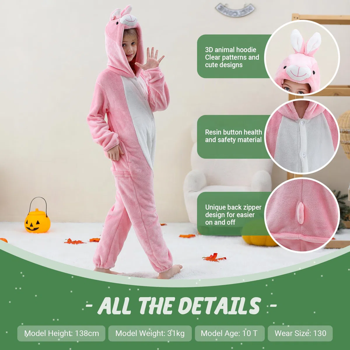 HAHASHOW Pigiama Bambini Tuta Onesie Bambina Onesie con Capucha in Morbido Ragazze Ragazzi Cartone Animato Animali Costumi Cosplay Carnevale Halloween 3-12 Anni