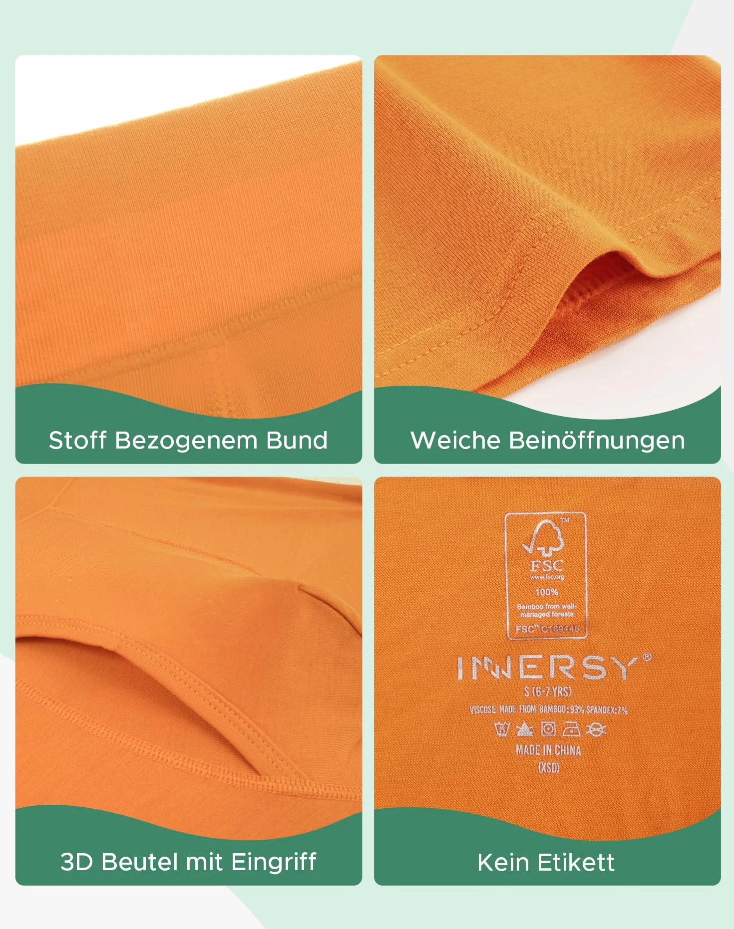 INNERSY Boxer da ragazzo in bambù con apertura, biancheria intima per bambini, 116-176, confezione da 6