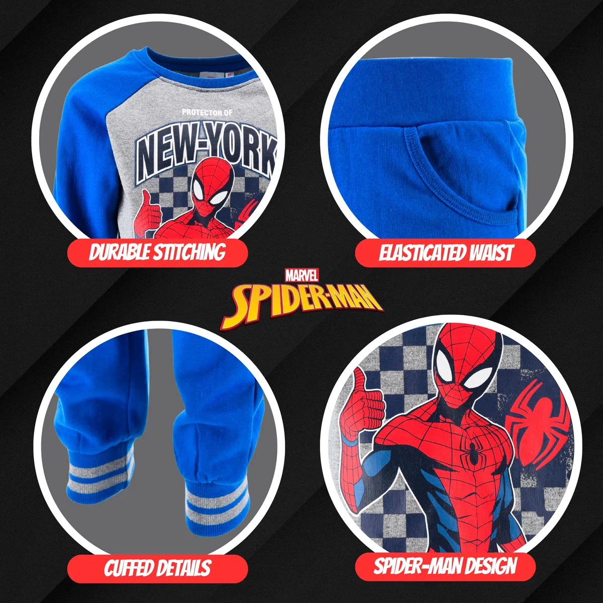 Marvel Spiderman Tuta da Ragazzi, Set da 2 Pezzi Felpa con Cappuccio e Pantaloni Tuta Sportiva per Bambino, Taglie 3 a 8 Anni
