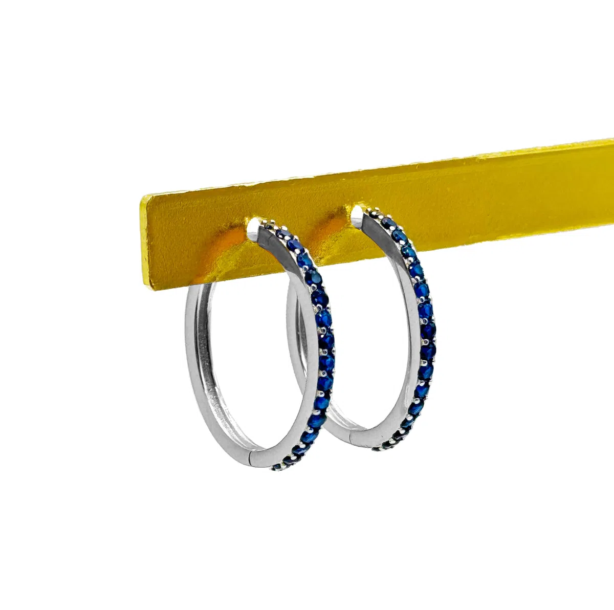 Coppia di Orecchini a Cerchio Blu cerchietti strass in argento 925 rodiato - Hoops Collection