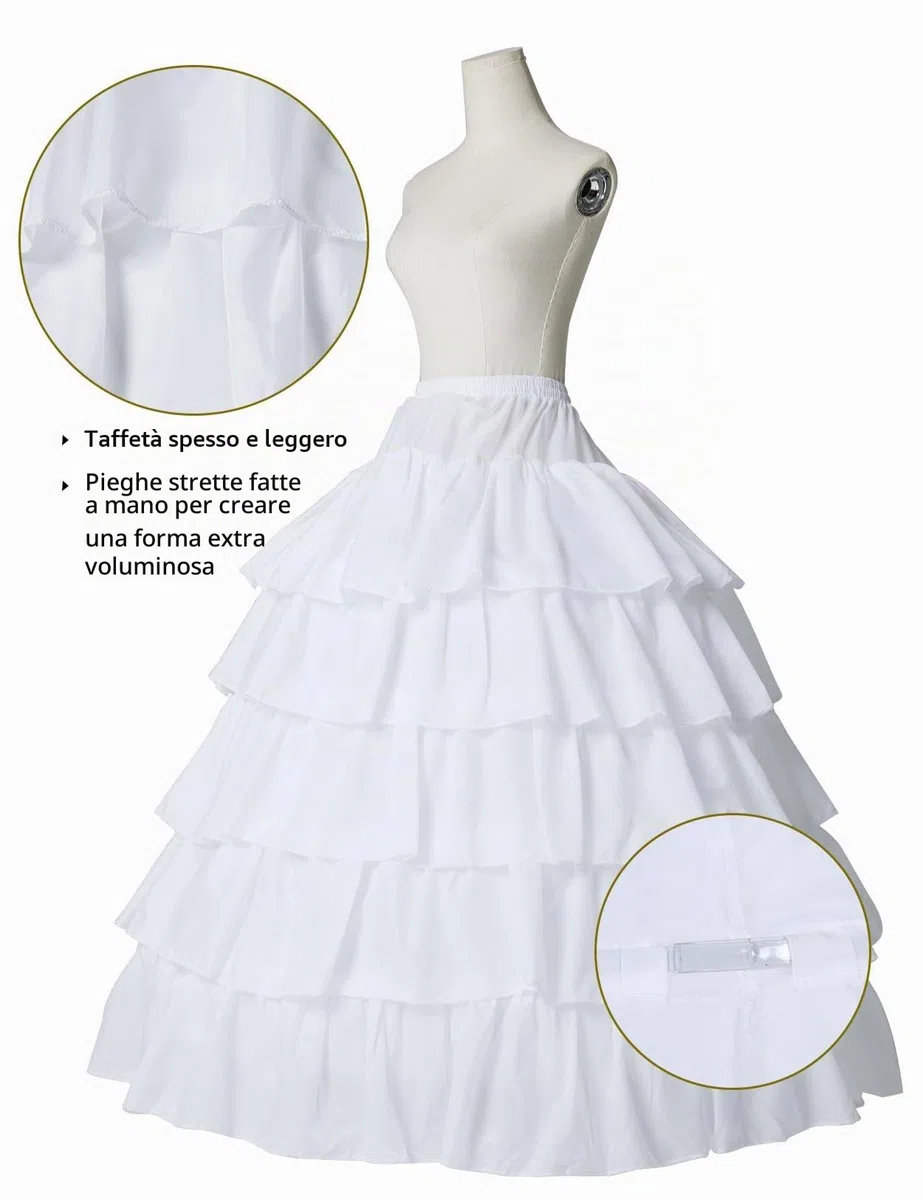 BEAUTELICATE Sottogonna Sposa Lungo per Nozze Gonna 4 Cerchio Donna per Abito Sottoveste Abito da Sera con 5 Strati Balze Gonna Rockabilly Hallowen Matrimonio Carnevale
