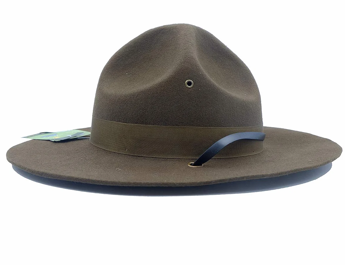 Cappello da Campagna Militare per esercitare Il Sergente Istruttore Mountie Ranger 100% Lana - Verde - 7.375