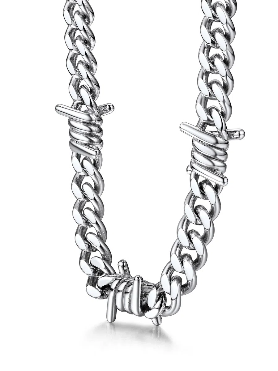 Bestyle Collana da uomo in filo spinato catena a maglia barbazzale spine in acciaio inox Hip-Hop Punk gotico gioielli cubani catena di estensione da uomo