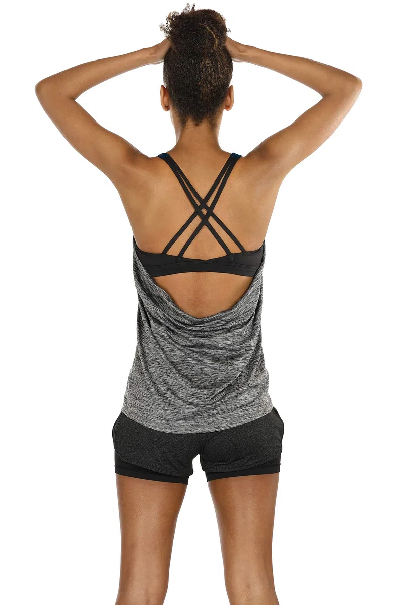 icyzone 2 in 1 Canotta Donna Sportiva con Reggiseno, Top con Imbottiture Rimovibili Senza Maniche per Fintness Palestra Yoga