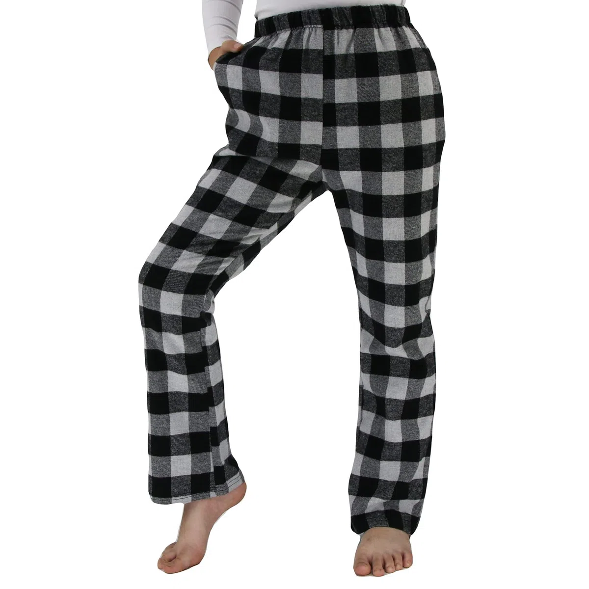 LANBAOSI Pantaloni da pigiama in flanella per bambini, con elastico in vita, per il tempo libero, in cotone spazzolato, a quadri, con tasche